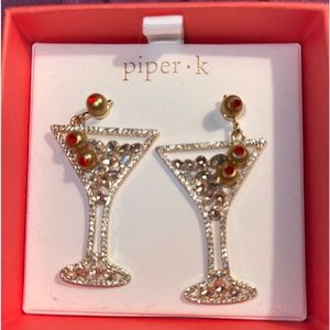 Martini & olive fun earrings with real crystals